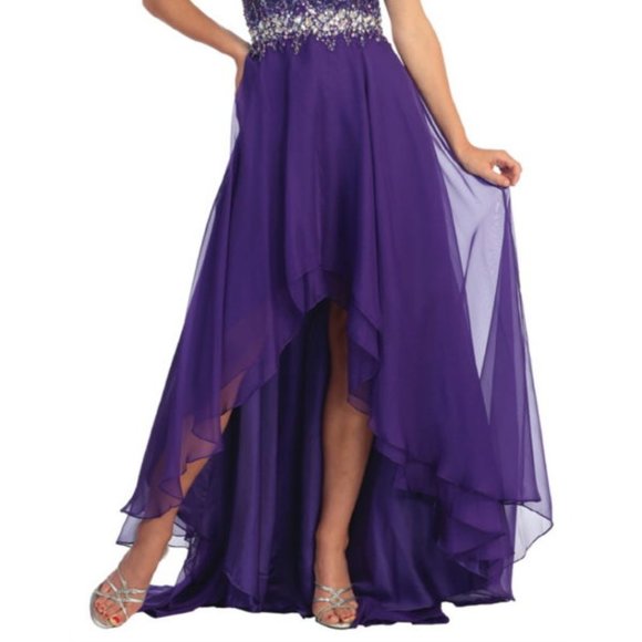NEW LONG SLEEVELESS A-LINE CHIFFON DRESS EMBROIDERED WITH RHINESTONES GL1060 - Picture 7 of 11